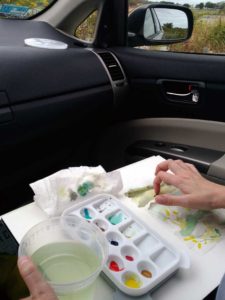 Plein air painting in the car