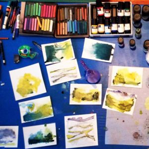 art supplies on the table in my studio