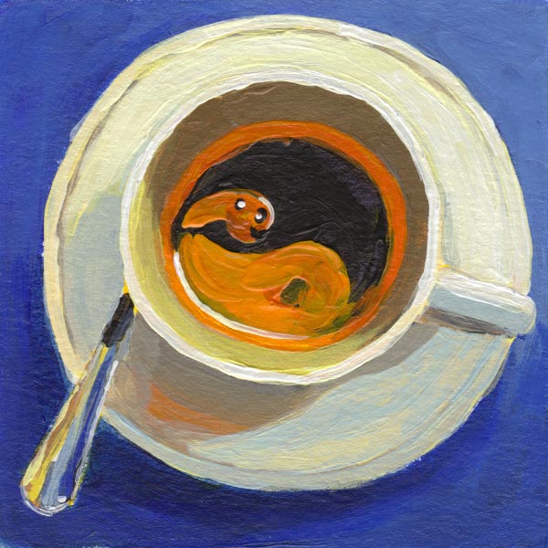 painting of a cup of coffee with yin-yang in the crema