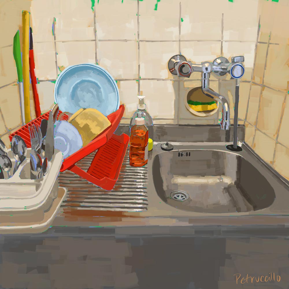 digital painting of my kitchen in florence, italy
